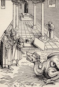 Building the Temple, after a woodcut from the September Bible by Martin Luther, from 